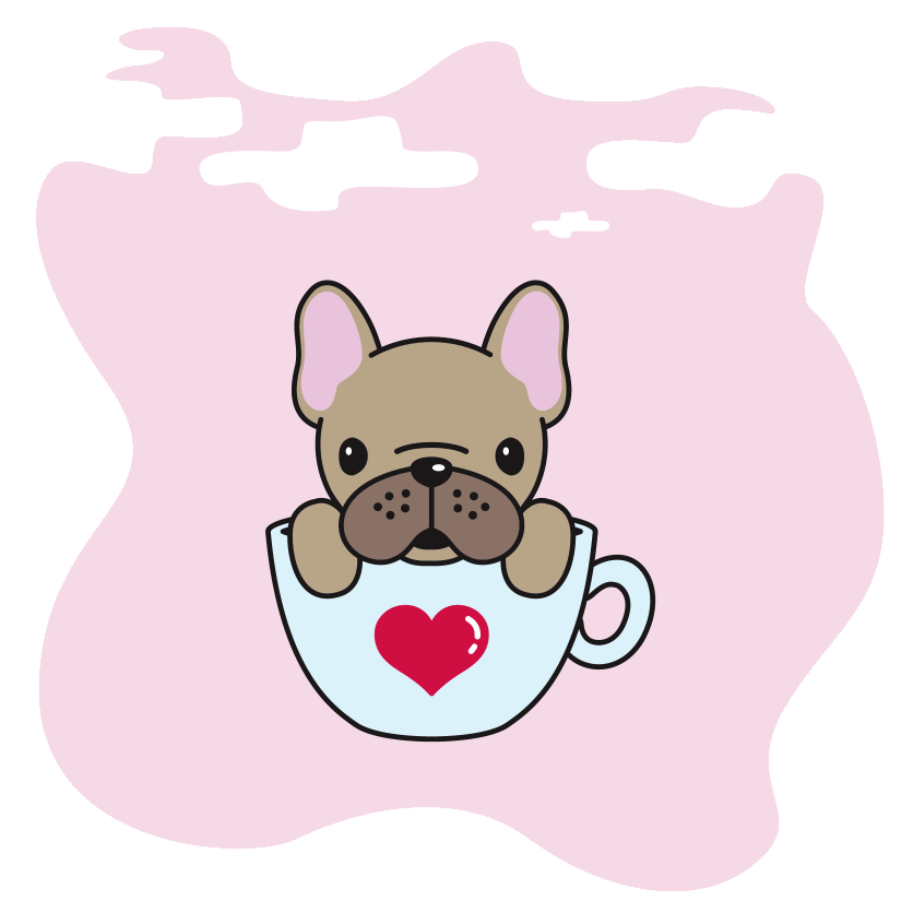 Cartoon puppy sitting in a mug.